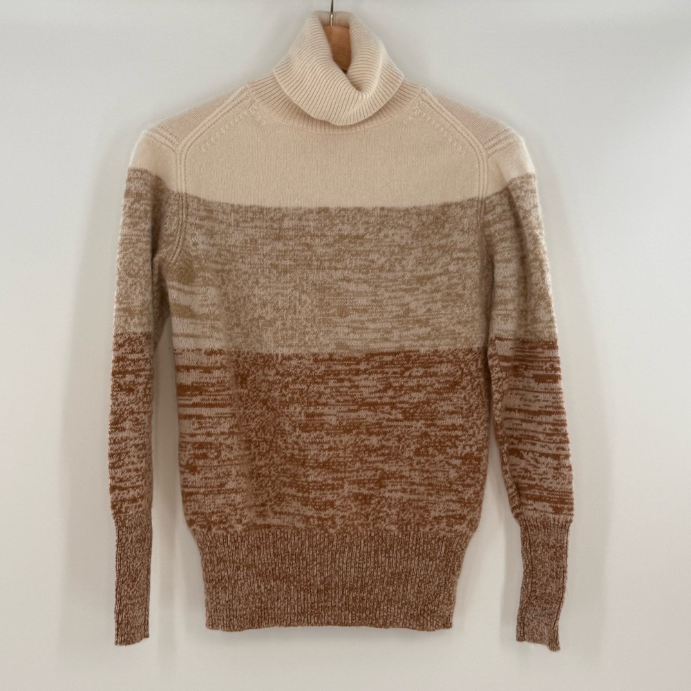 J.Crew 100% Cashmere Colorblock Turtleneck Sweater Heather Muslin Camel XXS